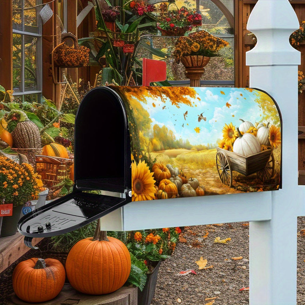 Festive Fall Thanksgiving Mailbox Cover: Autumn Pumpkin & Sunflower Design - Garden Yard Decor