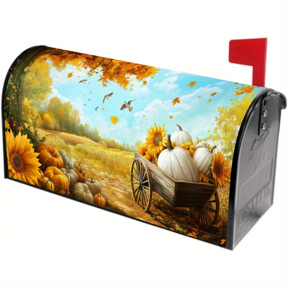 Festive Fall Thanksgiving Mailbox Cover: Autumn Pumpkin & Sunflower Design - Garden Yard Decor