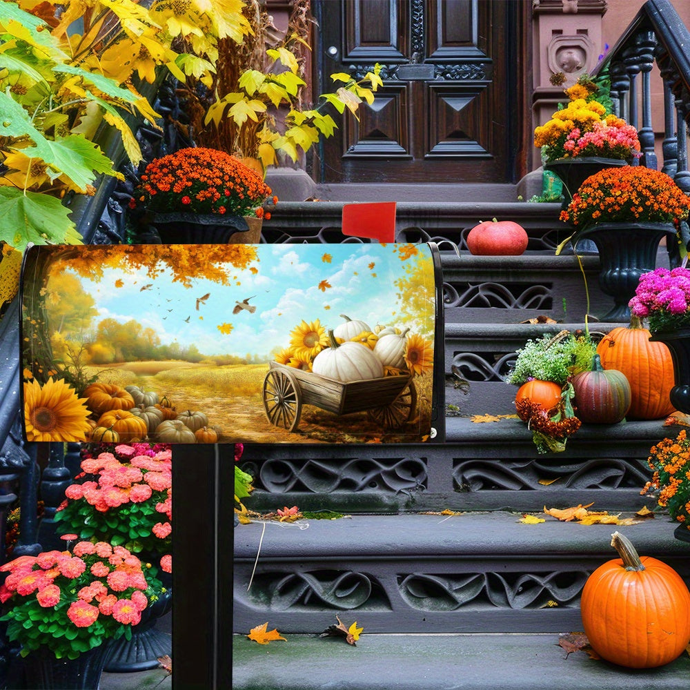 Festive Fall Thanksgiving Mailbox Cover: Autumn Pumpkin & Sunflower Design - Garden Yard Decor