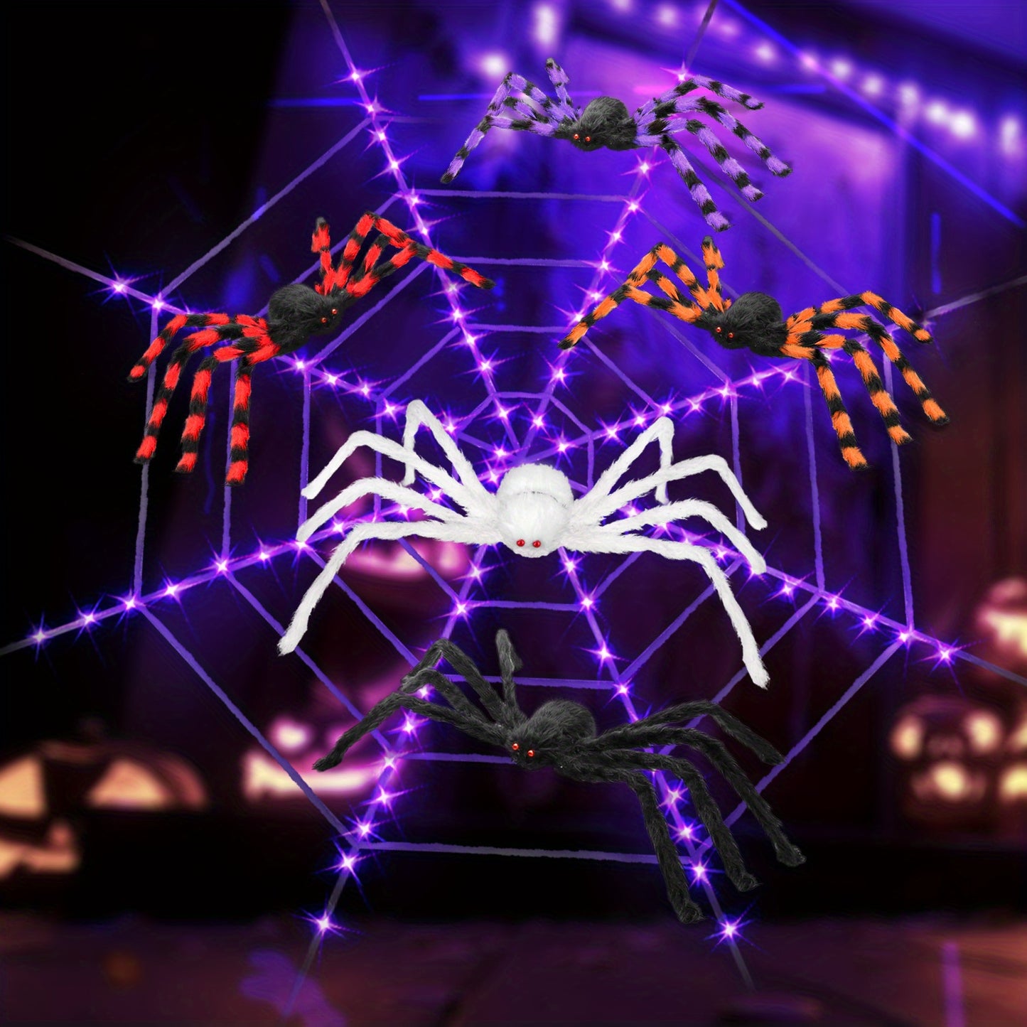 Halloween Decoration 2.95ft Giant Spider & 11.8ft Circular Cobweb with LED Light for Halloween Party - Best Halloween Gifts