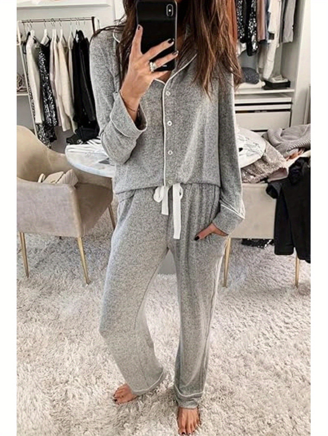 Women's Pajama Sets Long Sleeve Button Down Sleepwear Nightwear Soft Pjs Lounge Sets