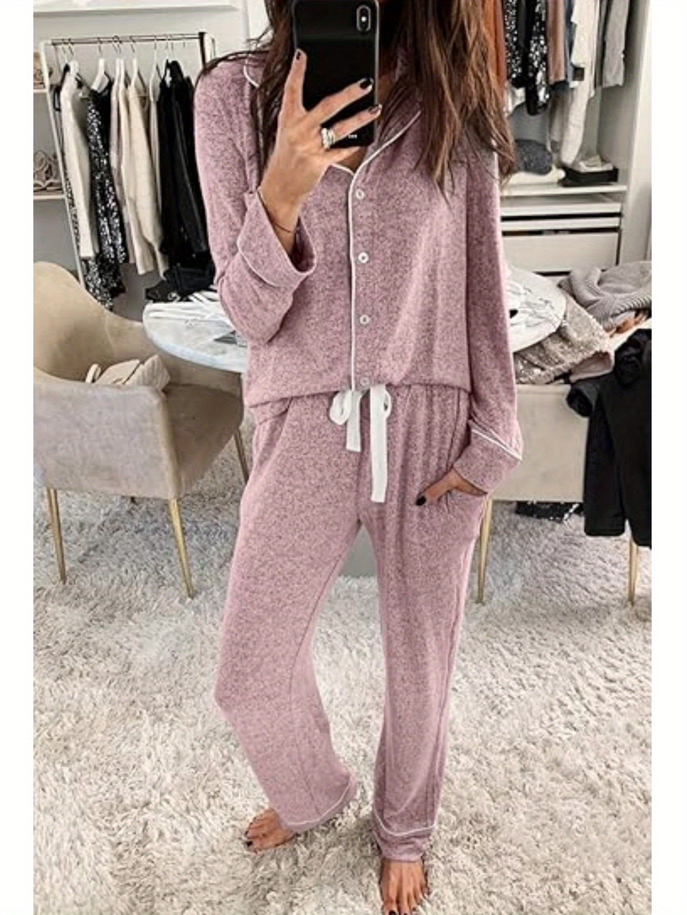 Women's Pajama Sets Long Sleeve Button Down Sleepwear Nightwear Soft Pjs Lounge Sets