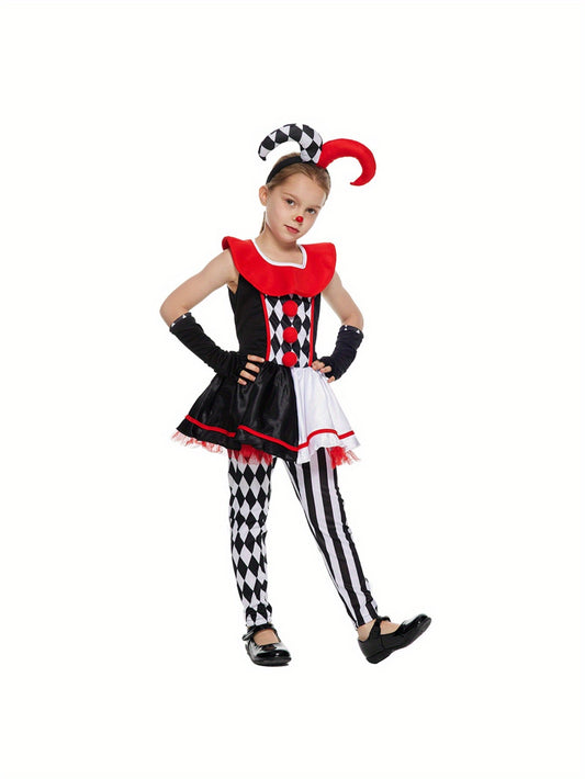 EraSpooky Girl's Halloween Killer Clown Costume with Headpiece and Gloves