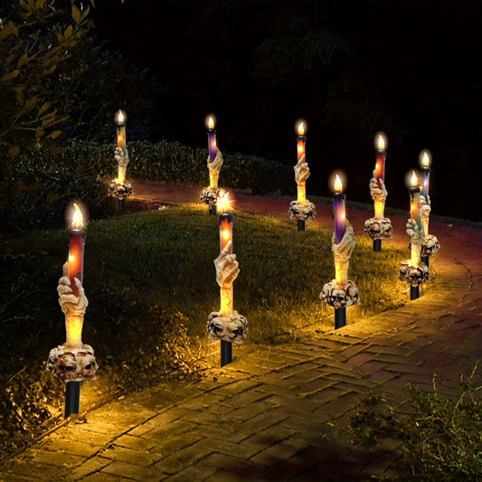 Halloween Decorations, 6 Pack Skeleton Lighted Candle (One Solar Stake And Five Lights), Easy Installation Skeleton Resin Ornaments, Solar Power, Halloween Outdoor Garden Decor For Space Such As Lawn, Front Porch, Yard, Garden.