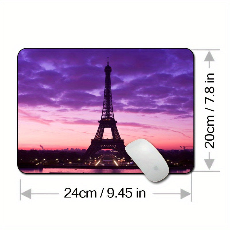 Eiffel Tower Night Sky Purple Clouds Design Mouse Pad 7.8x9.45 Inch - Non-Slip Rubber Base, Durable Home Office Desk Mat for Laptop & Desktop, Decorative & Functional