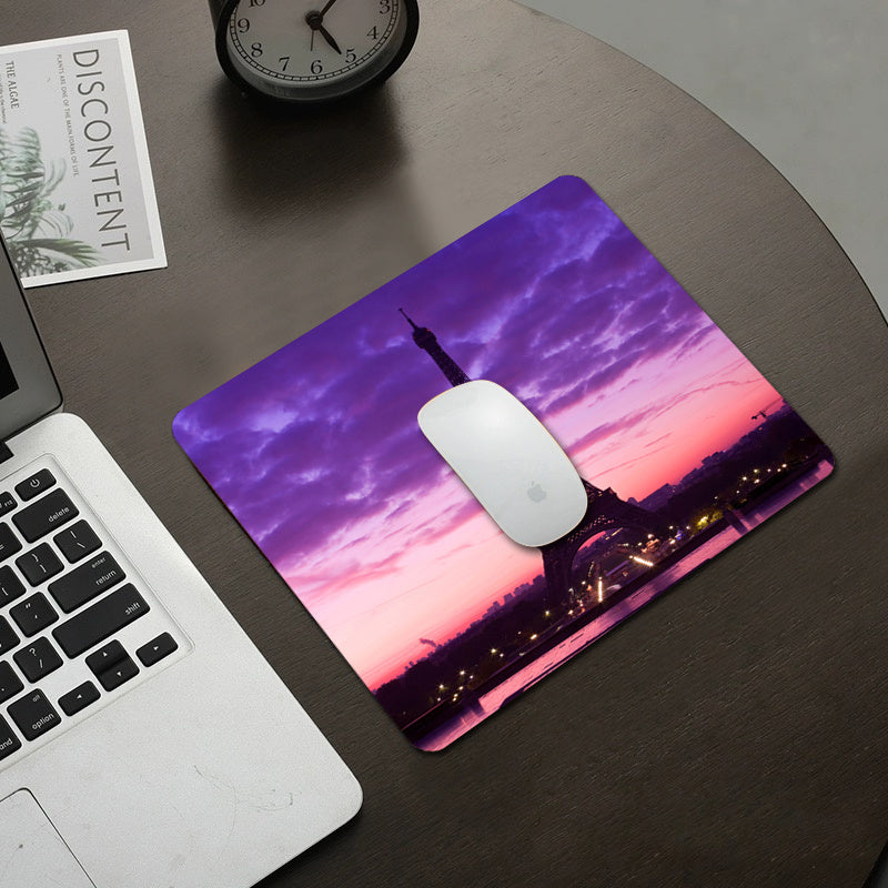 Eiffel Tower Night Sky Purple Clouds Design Mouse Pad 7.8x9.45 Inch - Non-Slip Rubber Base, Durable Home Office Desk Mat for Laptop & Desktop, Decorative & Functional