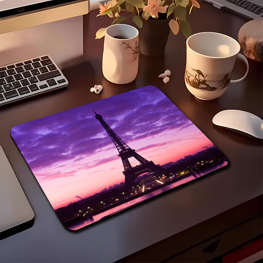 Eiffel Tower Night Sky Purple Clouds Design Mouse Pad 7.8x9.45 Inch - Non-Slip Rubber Base, Durable Home Office Desk Mat for Laptop & Desktop, Decorative & Functional