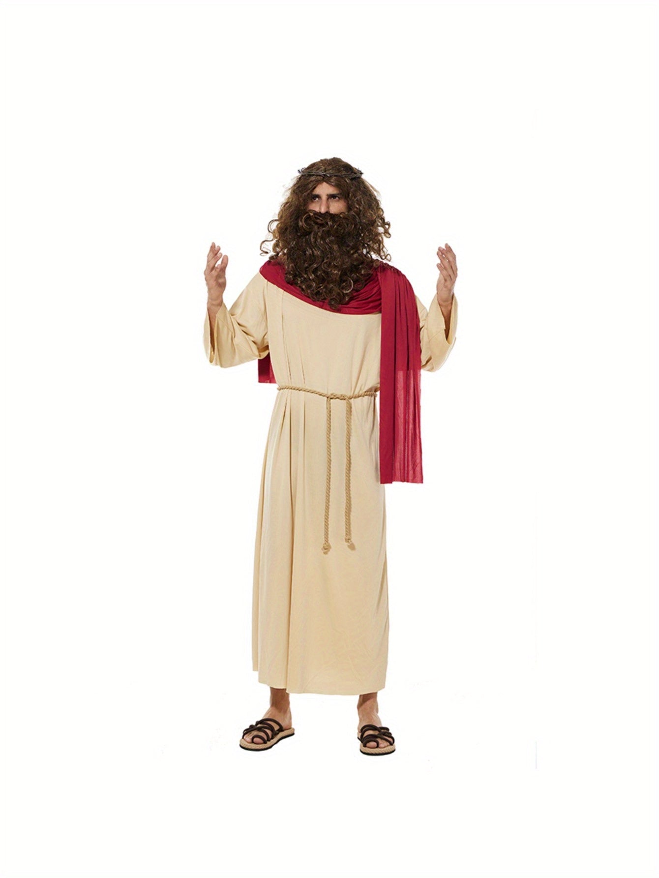 EraSpooky Men's Jesus Biblical Robe with Waist Rope, Wig and Thorn Headdress