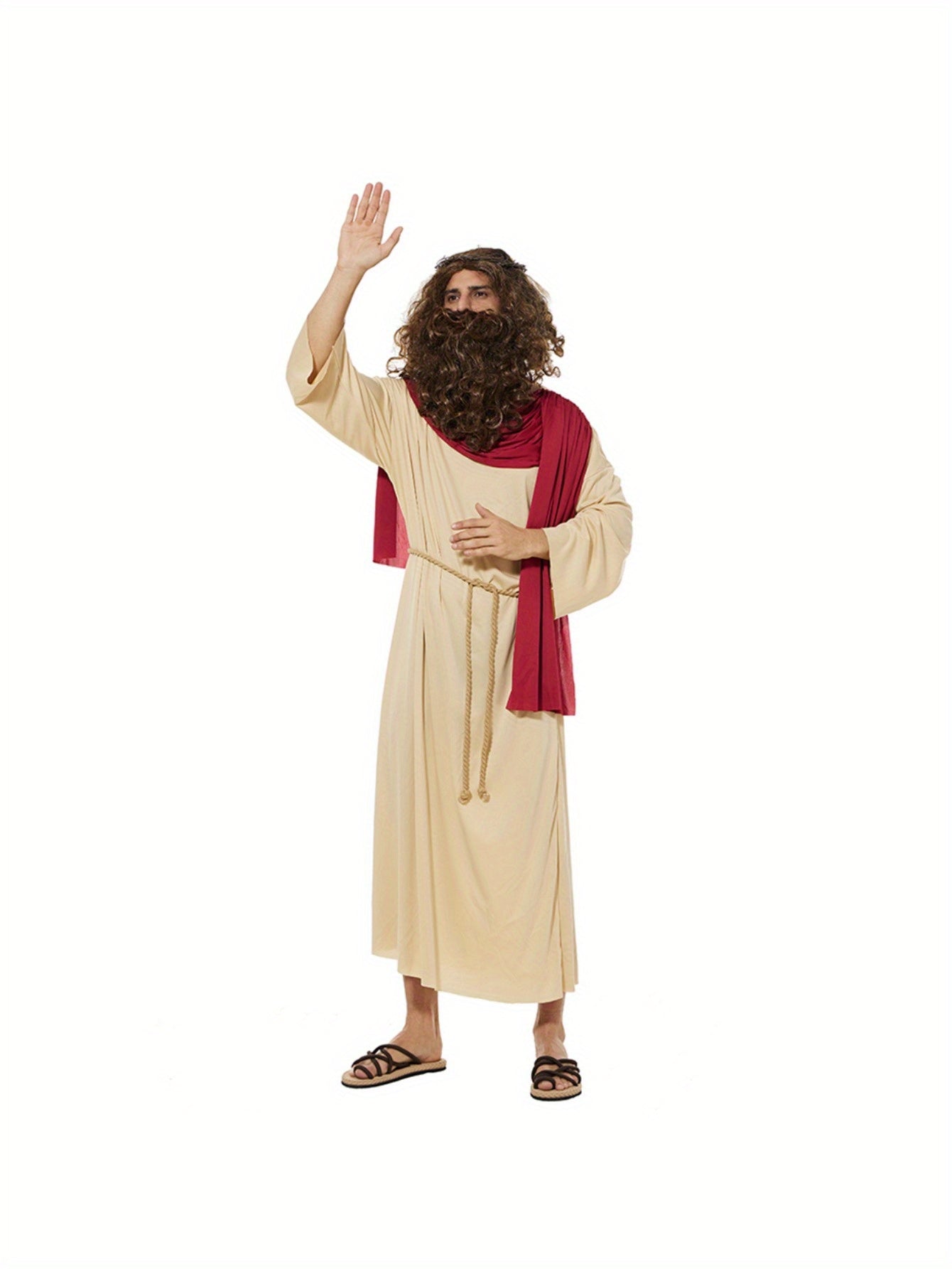 EraSpooky Men's Jesus Biblical Robe with Waist Rope, Wig and Thorn Headdress