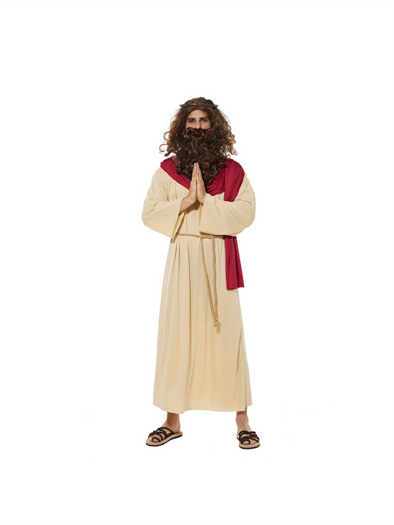 EraSpooky Men's Jesus Biblical Robe with Waist Rope, Wig and Thorn Headdress