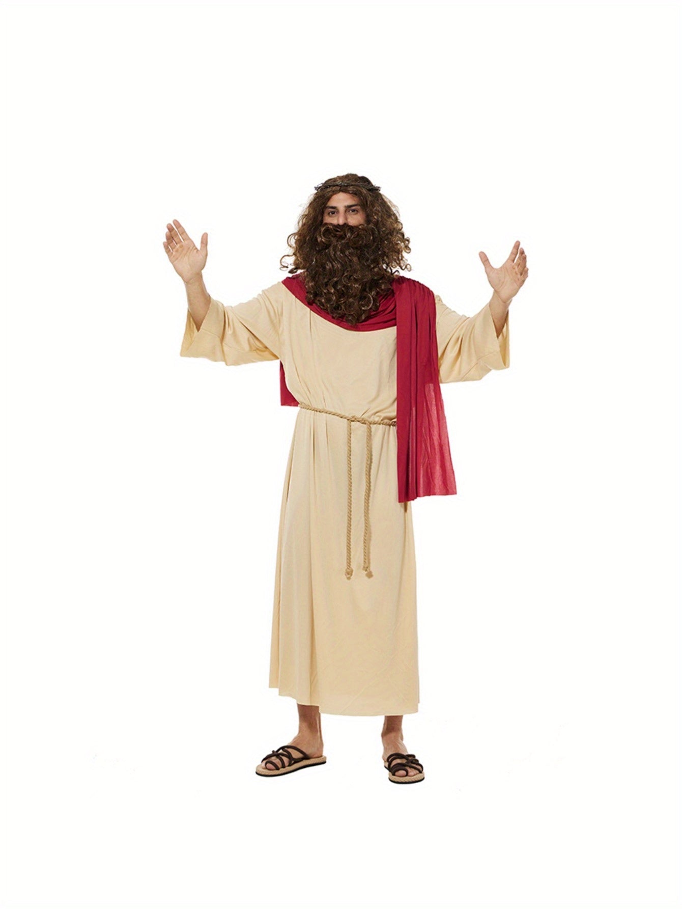 EraSpooky Men's Jesus Biblical Robe with Waist Rope, Wig and Thorn Headdress