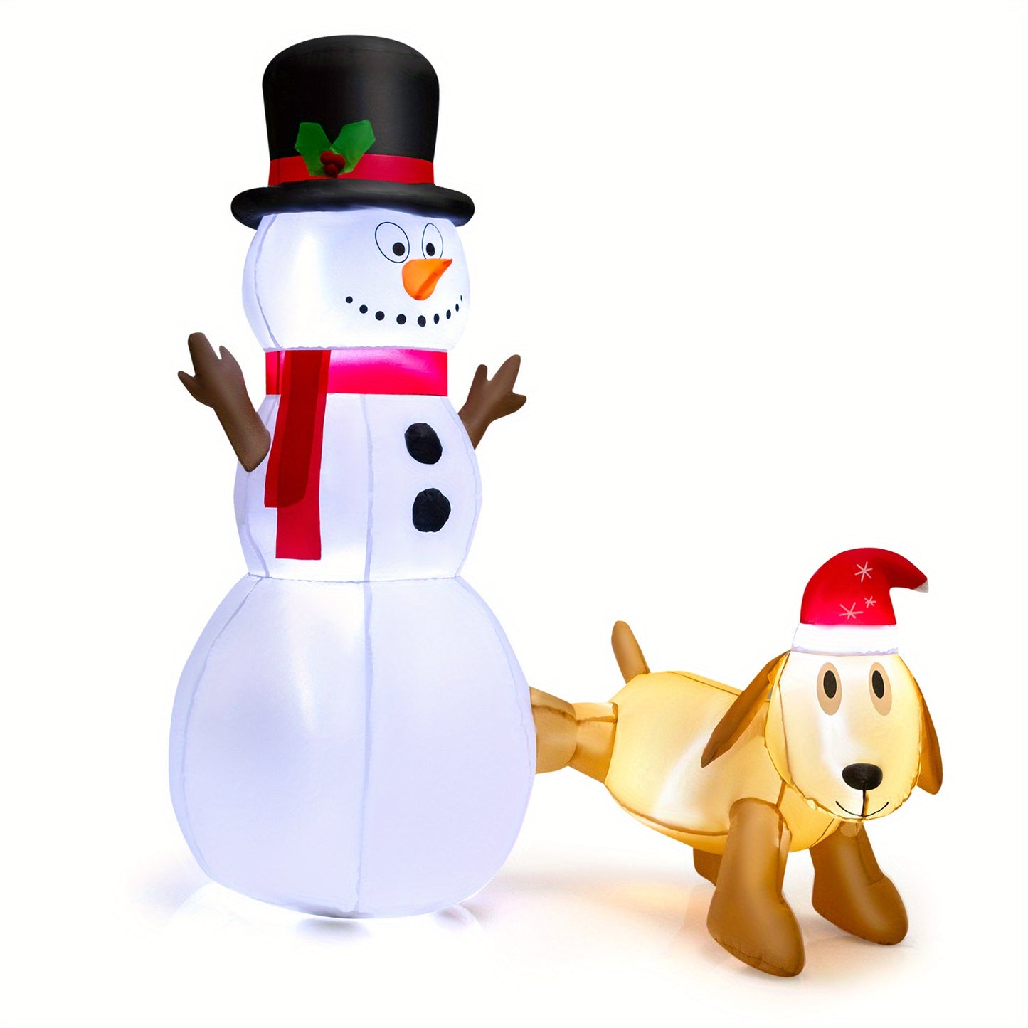 COSTWAY 6FT Inflatable Christmas Snowman with Dog, Tall Blow up Xmas Decoration w/ Bright LED Lights, Built-in Sandbags & Stakes, Indoor Outdoor Self Inflating Holiday Decor for Yard, Party, Lawn