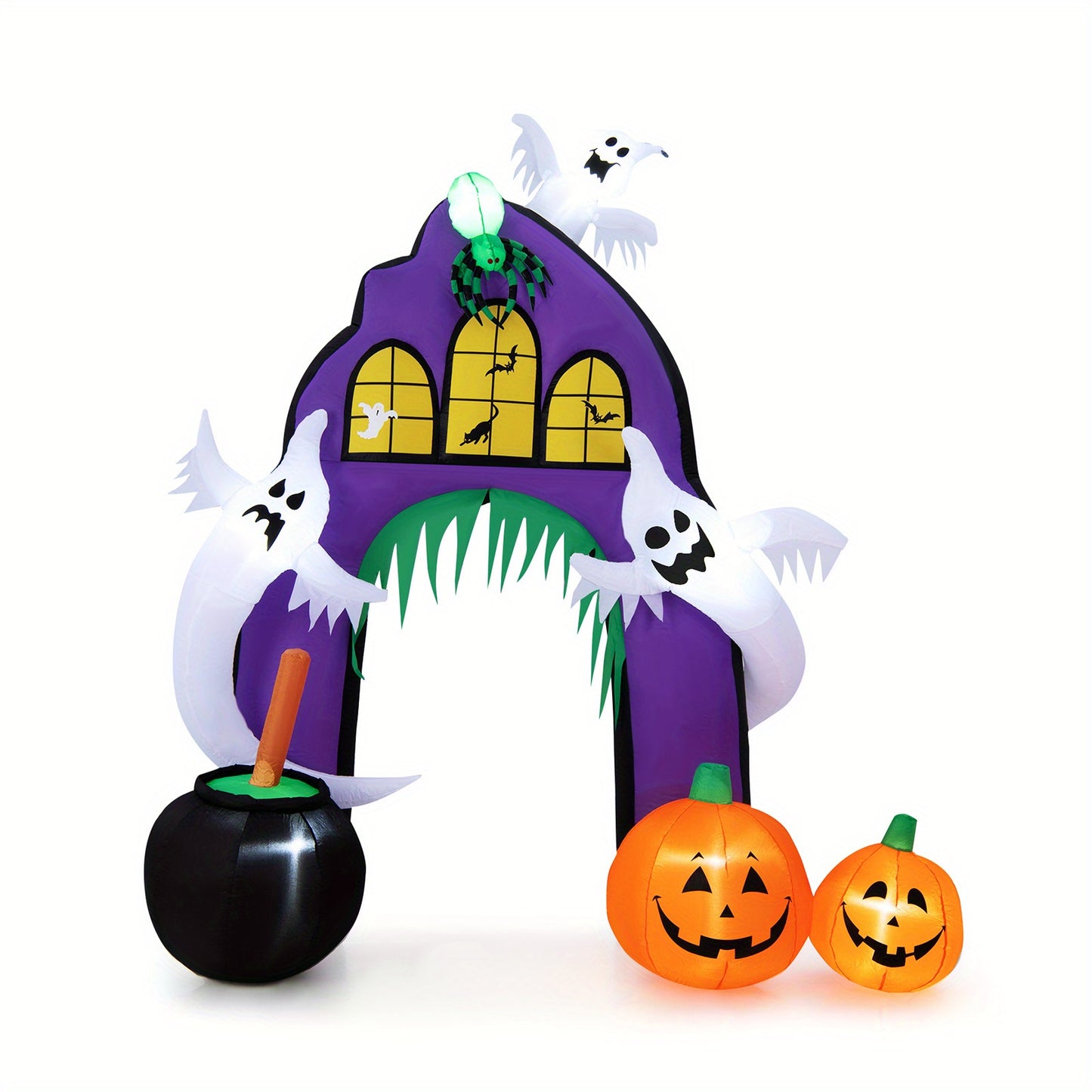 COSTWAY 6 FT Inflatable Halloween Three White Ghosts with Pumpkin, Blow-up Yard Decoration with Built-in LED Lights & Rotating Lamp, Stable & Halloween Decoration