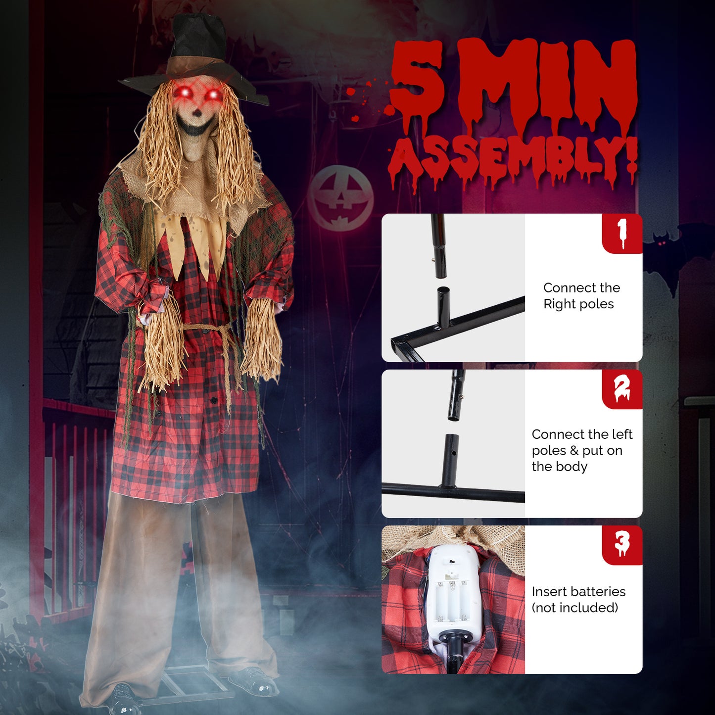 Halloween Animatronic Scarecrow Standing Scarecrow The Sound Activated Halloween Prop 8.2FT