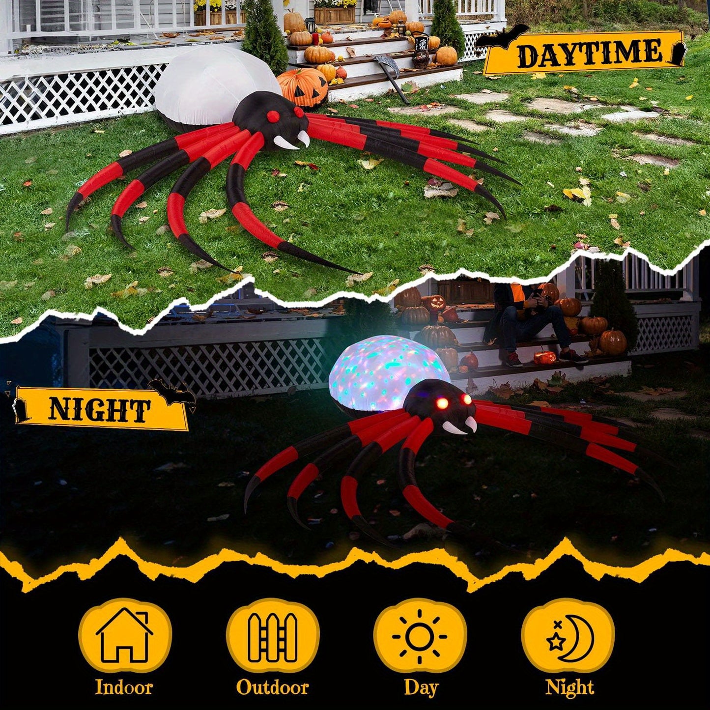 Halloween Giant Spider Outdoor Halloween Inflatables for Patio Garden Decor 11.8ft