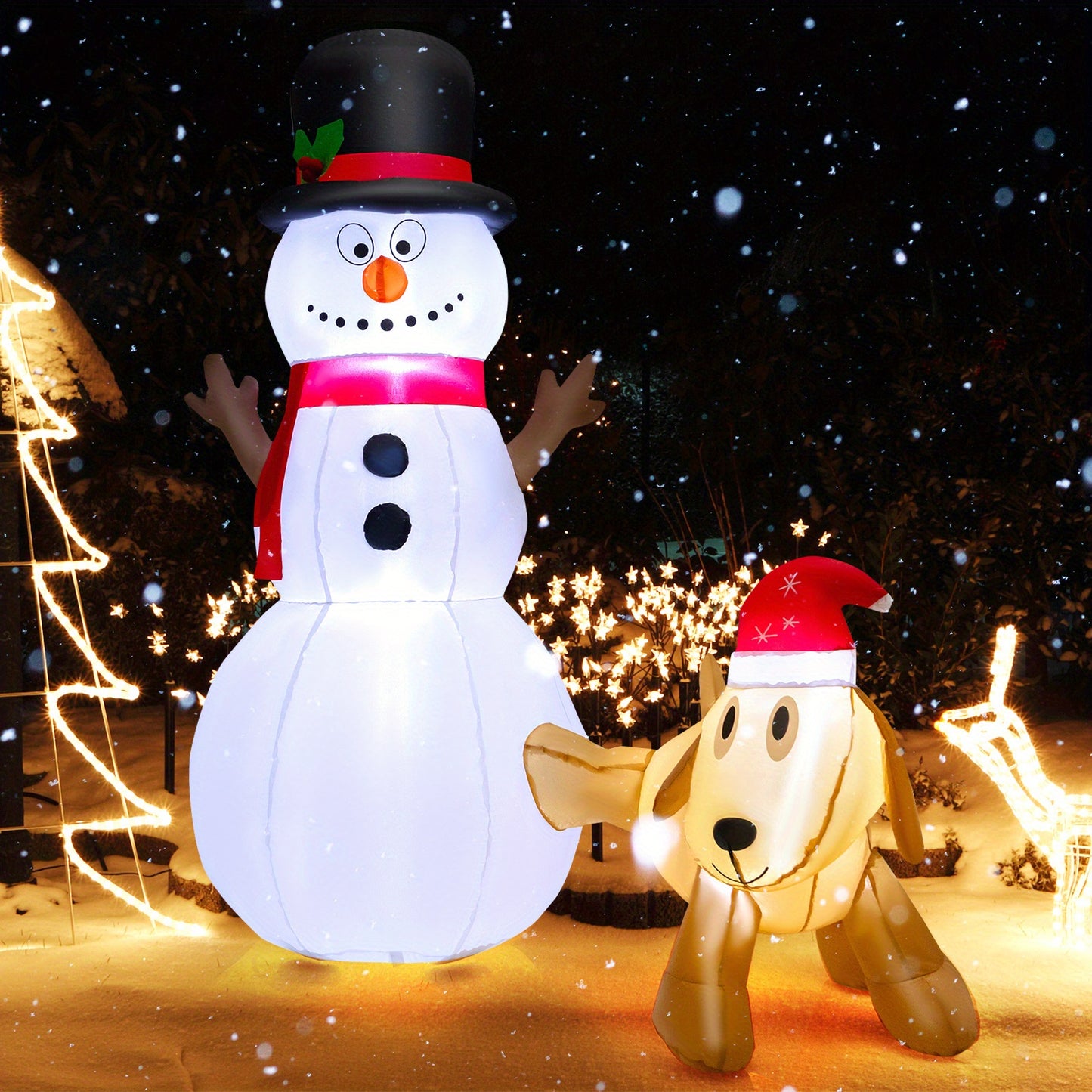 Lifezeal 6FT Inflatable Christmas Snowman with Dog, Tall Blow up Xmas Decoration w/ Bright LED Lights, Built-in Sandbags & Stakes, Indoor Outdoor Self Inflating Holiday Decor for Yard, Party, Lawn