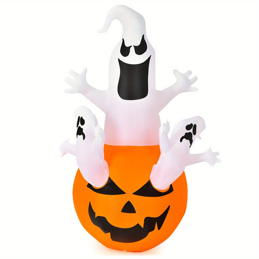 Lifezeal 6ft Halloween Inflatables Ghost, Pumpkin-Halloween Blow Up Yard Decorations w/Build-in LED Light, 2 Ground Stakes & Safety Ropes, Outdoor & Indoor Holiday Decoration for Yard Garden Lawn