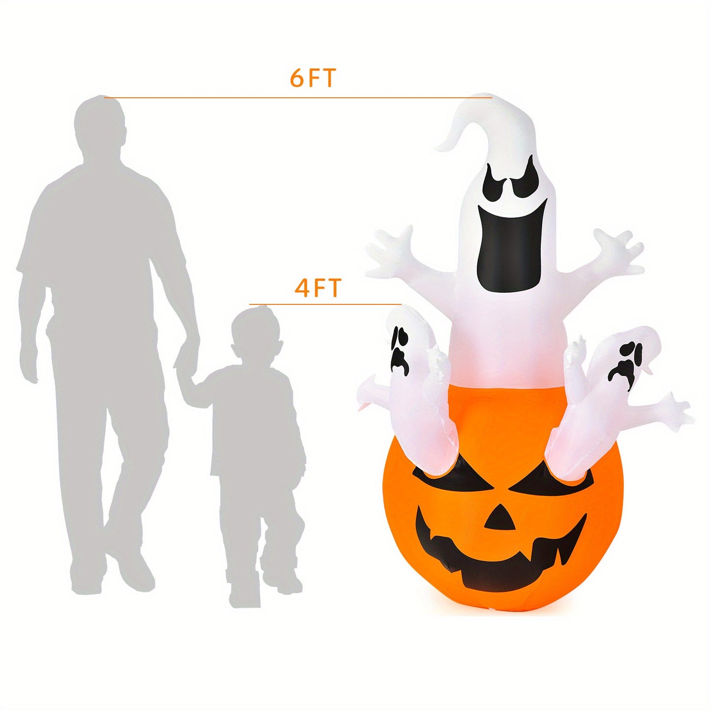 Lifezeal 6ft Halloween Inflatables Ghost, Pumpkin-Halloween Blow Up Yard Decorations w/Build-in LED Light, 2 Ground Stakes & Safety Ropes, Outdoor & Indoor Holiday Decoration for Yard Garden Lawn