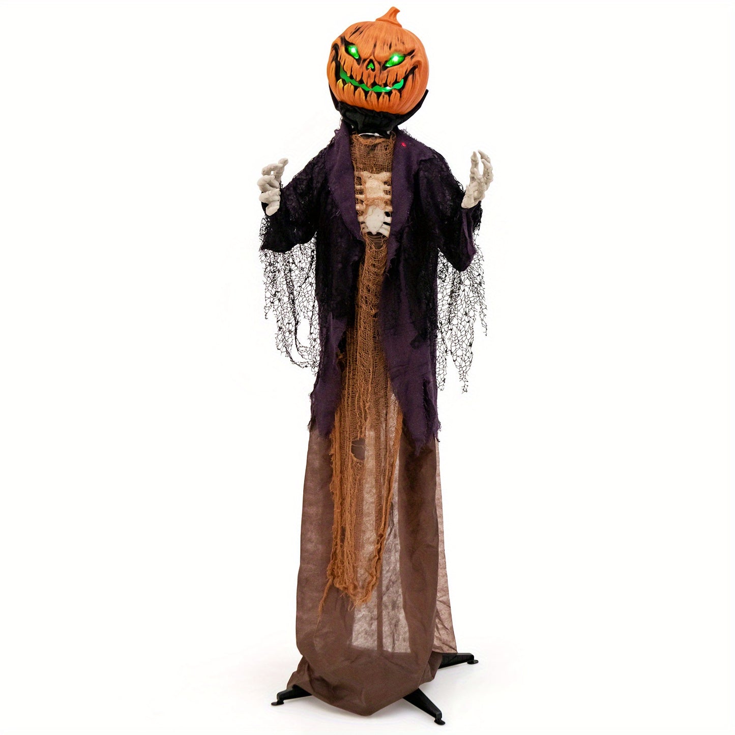 Lifezeal 5.6FT Halloween Animated Standing Pumpkin Scarecrow, Animatronic Halloween Decoration w/ Weird Phrases, LED Eyes, Sound Activation, Battery Operated Indoor Outdoor Haunted House Prop