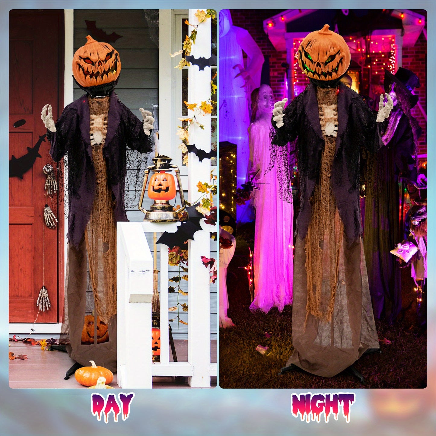 Lifezeal 5.6FT Halloween Animated Standing Pumpkin Scarecrow, Animatronic Halloween Decoration w/ Weird Phrases, LED Eyes, Sound Activation, Battery Operated Indoor Outdoor Haunted House Prop