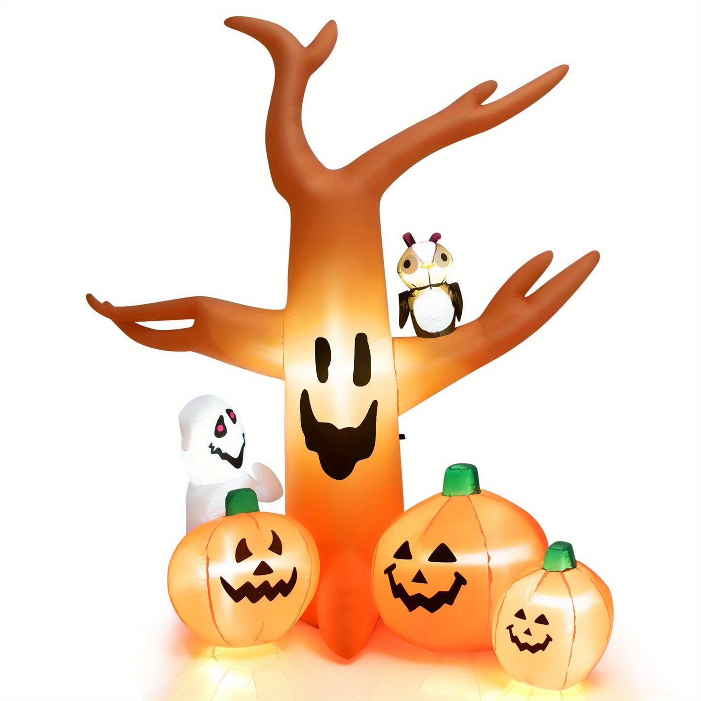 COSTWAY 8 FT Halloween Inflatable Dead Tree w/ Pumpkins, Blow up Yard Decoration w/Owl, White Ghost, Bright LED Lights, Built-in Sand Bag, Outdoor Holiday Scary Tree for Party, Lawn, Garden, Patio