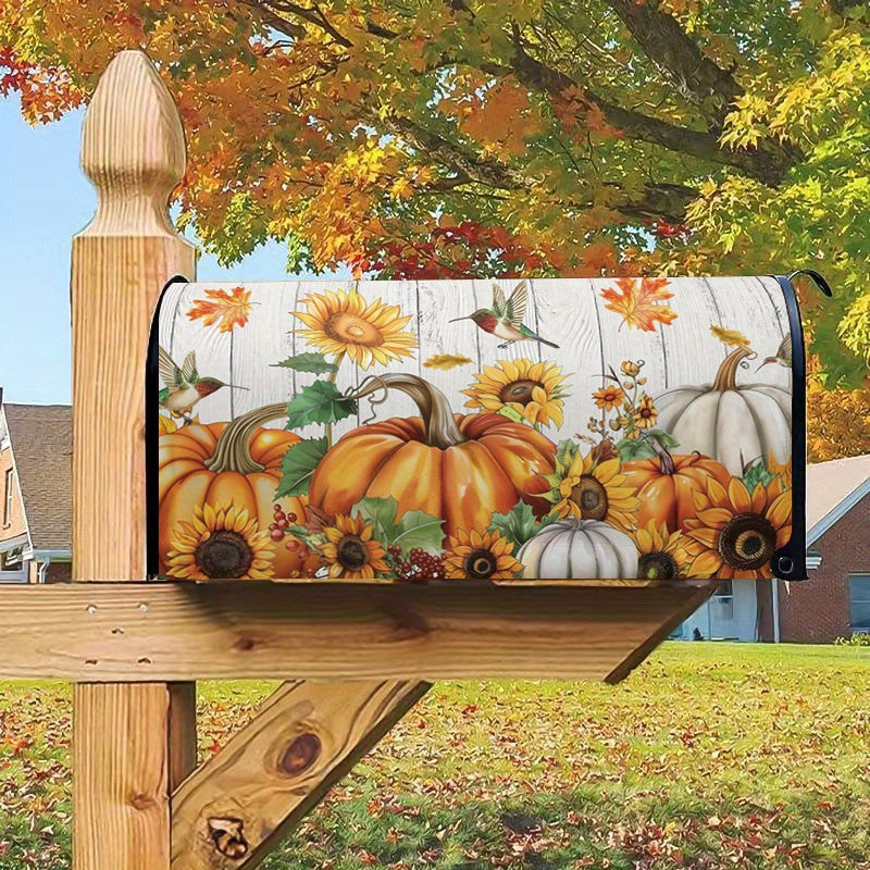 Autumn Sunflower & Pumpkin Magnetic Mailbox Cover - Waterproof, Standard Size 21x18 inches - Perfect for Fall Outdoor Decor