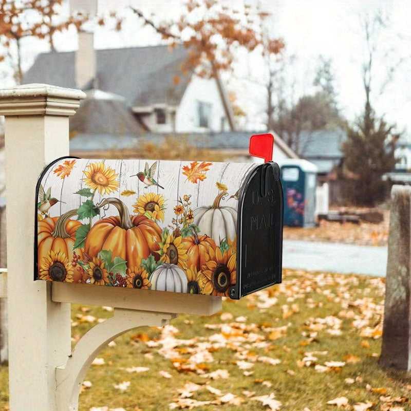 Autumn Sunflower & Pumpkin Magnetic Mailbox Cover - Waterproof, Standard Size 21x18 inches - Perfect for Fall Outdoor Decor