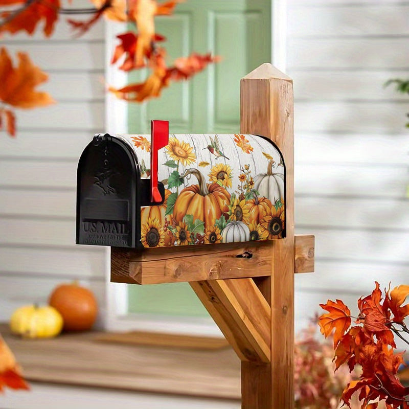 Autumn Sunflower & Pumpkin Magnetic Mailbox Cover - Waterproof, Standard Size 21x18 inches - Perfect for Fall Outdoor Decor