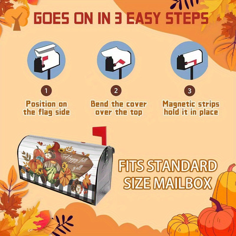 Autumn Thanksgiving Pumpkin & Maple Leaf Magnetic Mailbox Cover - Waterproof, Standard Size 21x18 inches