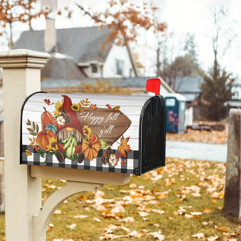 Autumn Thanksgiving Pumpkin & Maple Leaf Magnetic Mailbox Cover - Waterproof, Standard Size 21x18 inches