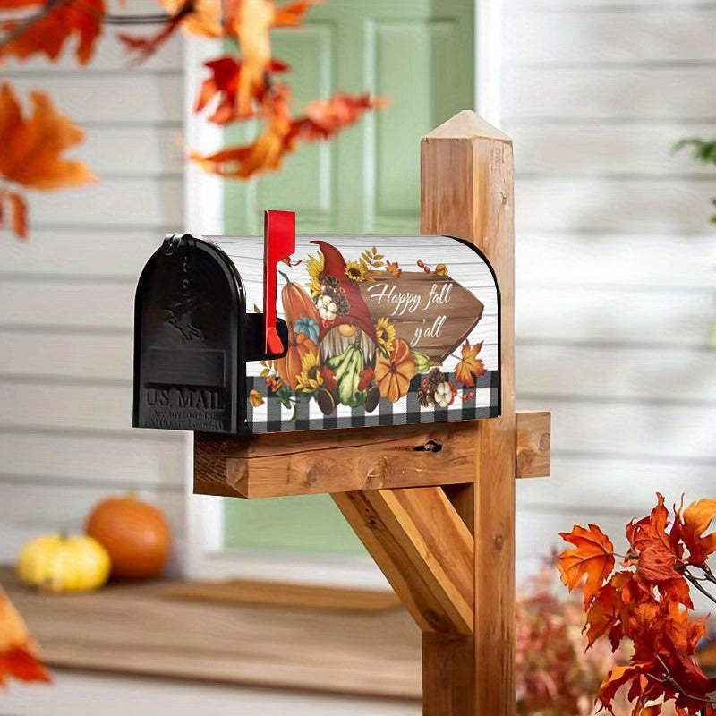 Autumn Thanksgiving Pumpkin & Maple Leaf Magnetic Mailbox Cover - Waterproof, Standard Size 21x18 inches