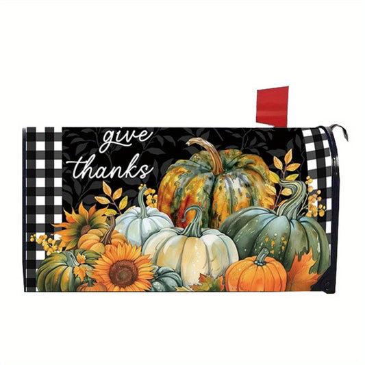 Autumn Harvest Magnetic Mailbox Cover - Sunflower and Pumpkin Design, Standard Size, Waterproof Decoration for Garden Mailbox, 21x18 inches, Pack of 1