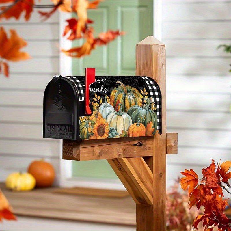 Autumn Harvest Magnetic Mailbox Cover - Sunflower and Pumpkin Design, Standard Size, Waterproof Decoration for Garden Mailbox, 21x18 inches, Pack of 1