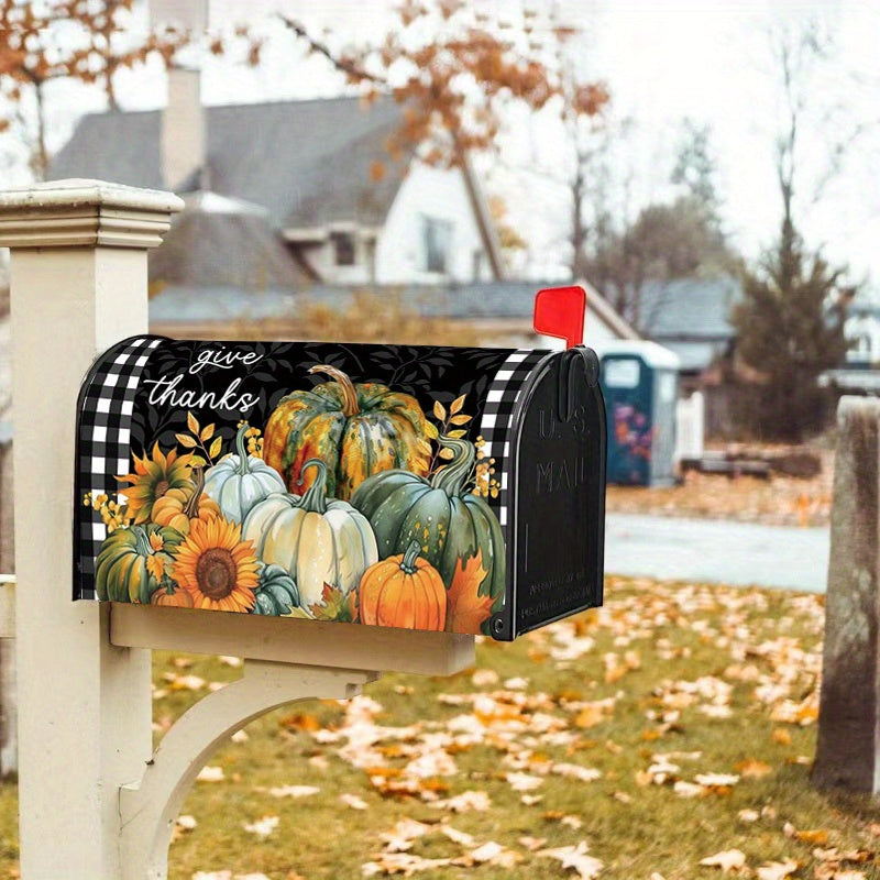 Autumn Harvest Magnetic Mailbox Cover - Sunflower and Pumpkin Design, Standard Size, Waterproof Decoration for Garden Mailbox, 21x18 inches, Pack of 1