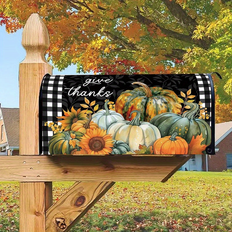 Autumn Harvest Magnetic Mailbox Cover - Sunflower and Pumpkin Design, Standard Size, Waterproof Decoration for Garden Mailbox, 21x18 inches, Pack of 1