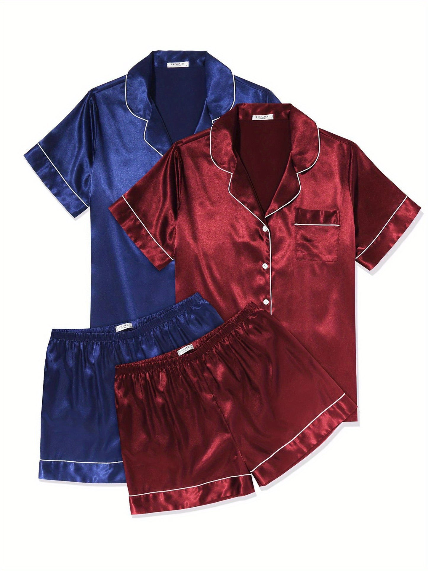 2 Pack Womens Pajama Sets Silk Satin Short Sleeve Button Down Sleepwear Top and Shorts Pjs Lounge Set   women summer outfits  lounge shorts women  sweatshorts set   women matching sets outfits