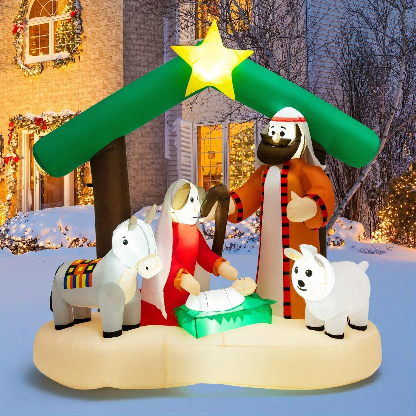 Lifezeal 6FT Christmas Inflatable Nativity Scene w/ LEDs & Built-in Air Blower, Blow Up Yard Decoration, Birth of Christ, Inflatable Nativity w/ Tethers & Stakes, Indoor Outdoor Inflatable Decor for Yard Lawn