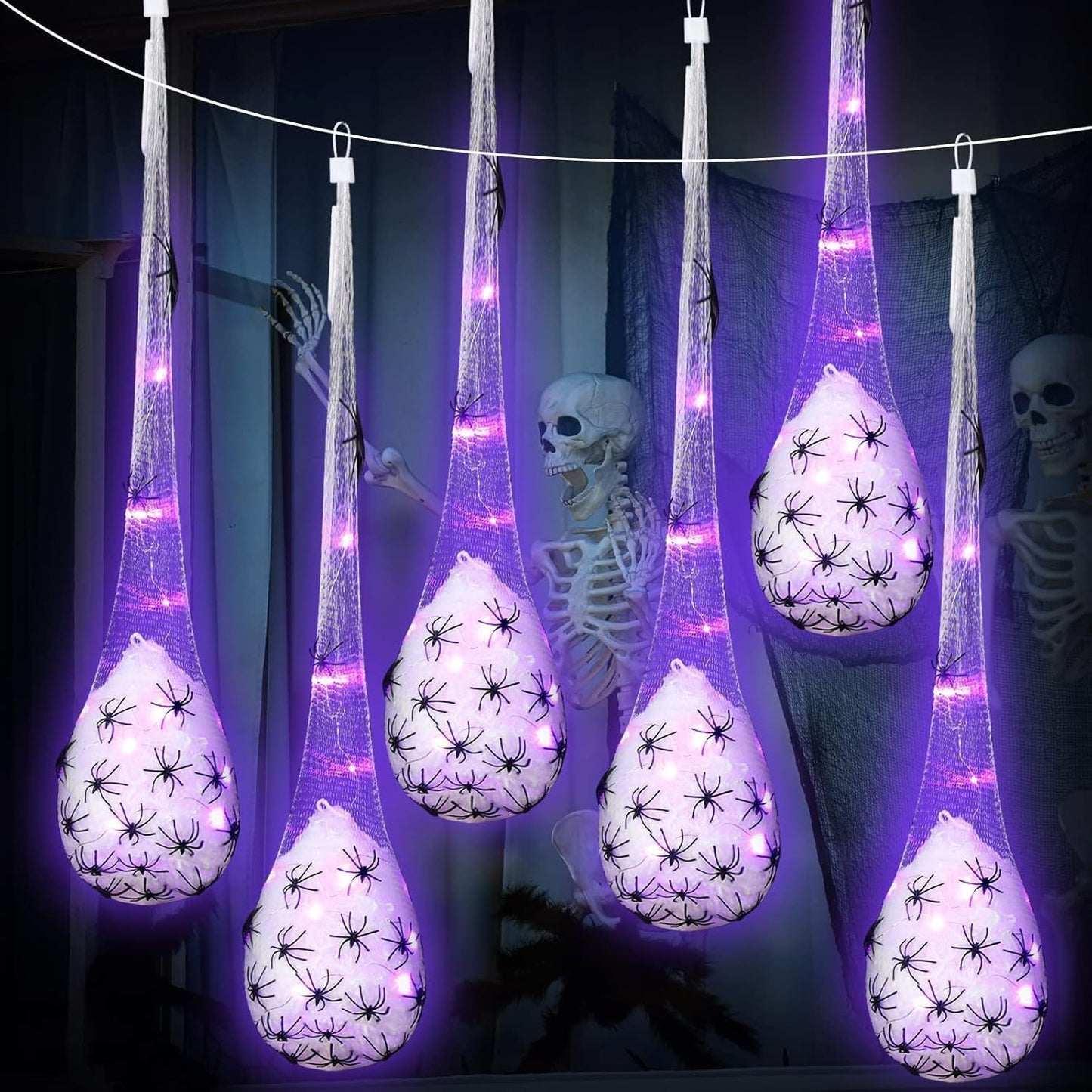 Purple Spider Web Hanging Light - Battery-Powered, Clearance Halloween Decor for Outdoor Parties & Gifts, 40.94 inches