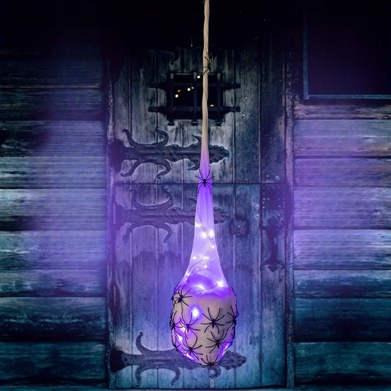 Purple Spider Web Hanging Light - Battery-Powered, Clearance Halloween Decor for Outdoor Parties & Gifts, 40.94 inches