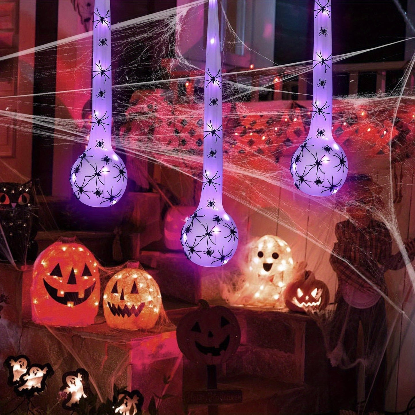 Purple Spider Web Hanging Light - Battery-Powered, Clearance Halloween Decor for Outdoor Parties & Gifts, 40.94 inches