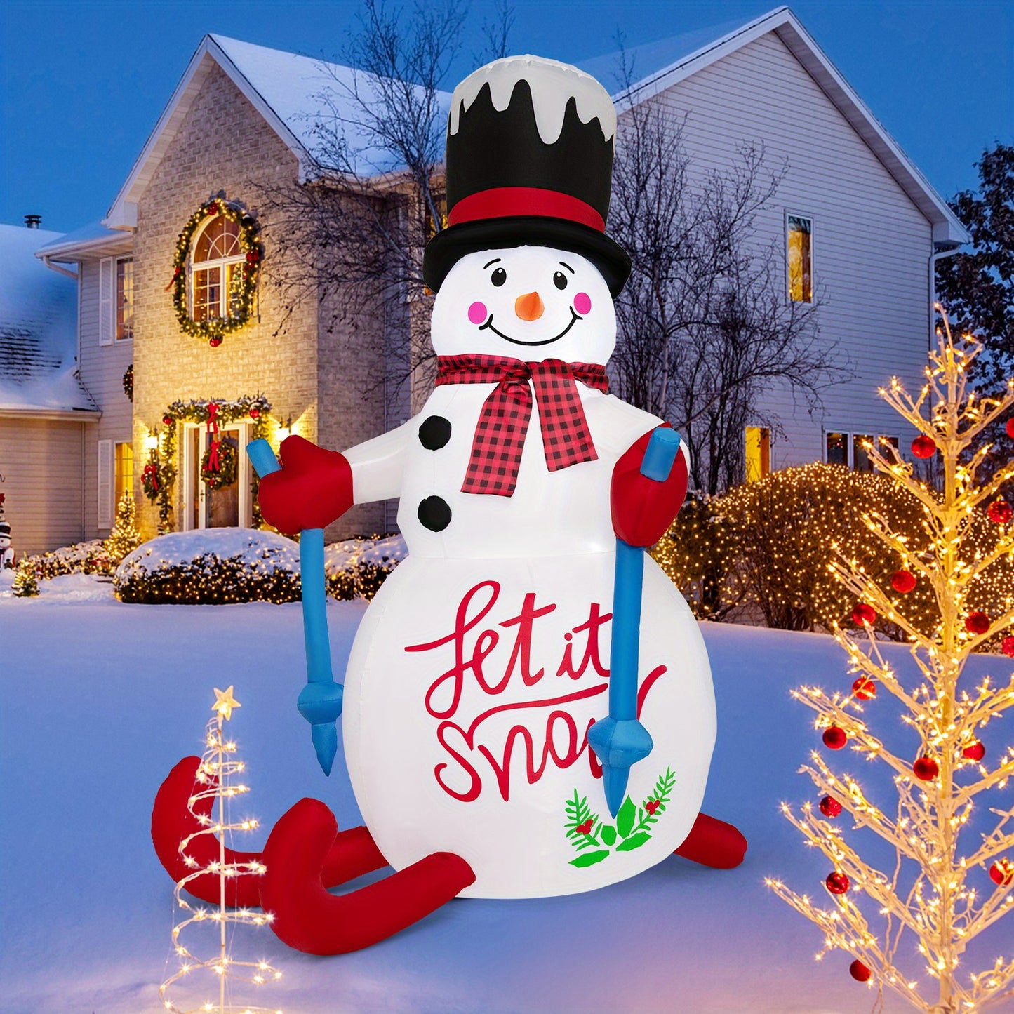 Maxmass 6FT Christmas Inflatable Skiing Snowman, Christmas Decoration with LED Lights, Hat Scarf, Self Inflating Holiday Decor with Built-in Sandbag, Indoor Outdoor Blow up Decoration for Yard, Party, Lawn