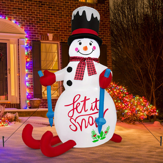 Maxmass 6FT Christmas Inflatable Skiing Snowman, Christmas Decoration with LED Lights, Hat Scarf, Self Inflating Holiday Decor with Built-in Sandbag, Indoor Outdoor Blow up Decoration for Yard, Party, Lawn