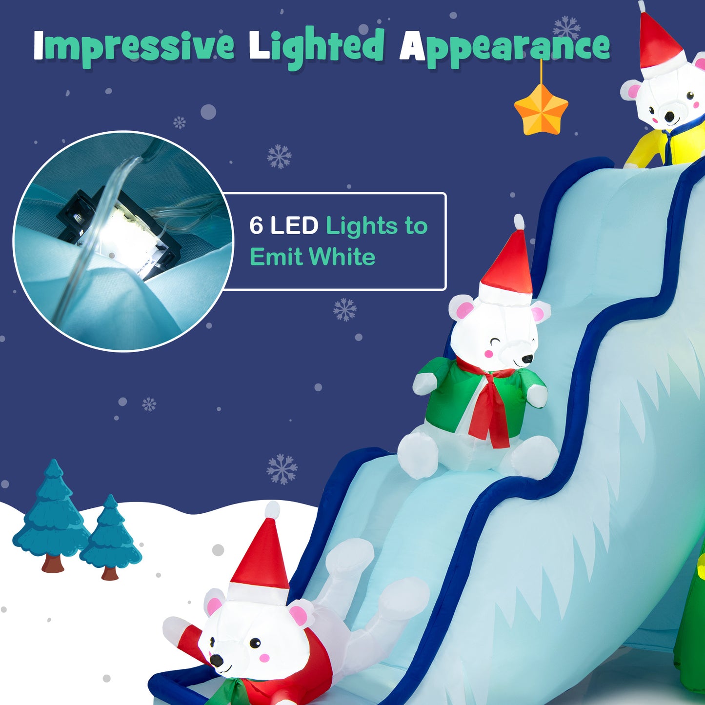 Lifezeal 6.6FT Inflatable Polar Bear Slide Scene Decoration, Blowup Christmas Decoration with LED Lights & Ground Stakes, Portable Festival Holiday Inflatables for Indoor Outdoor Use, Easy Setup