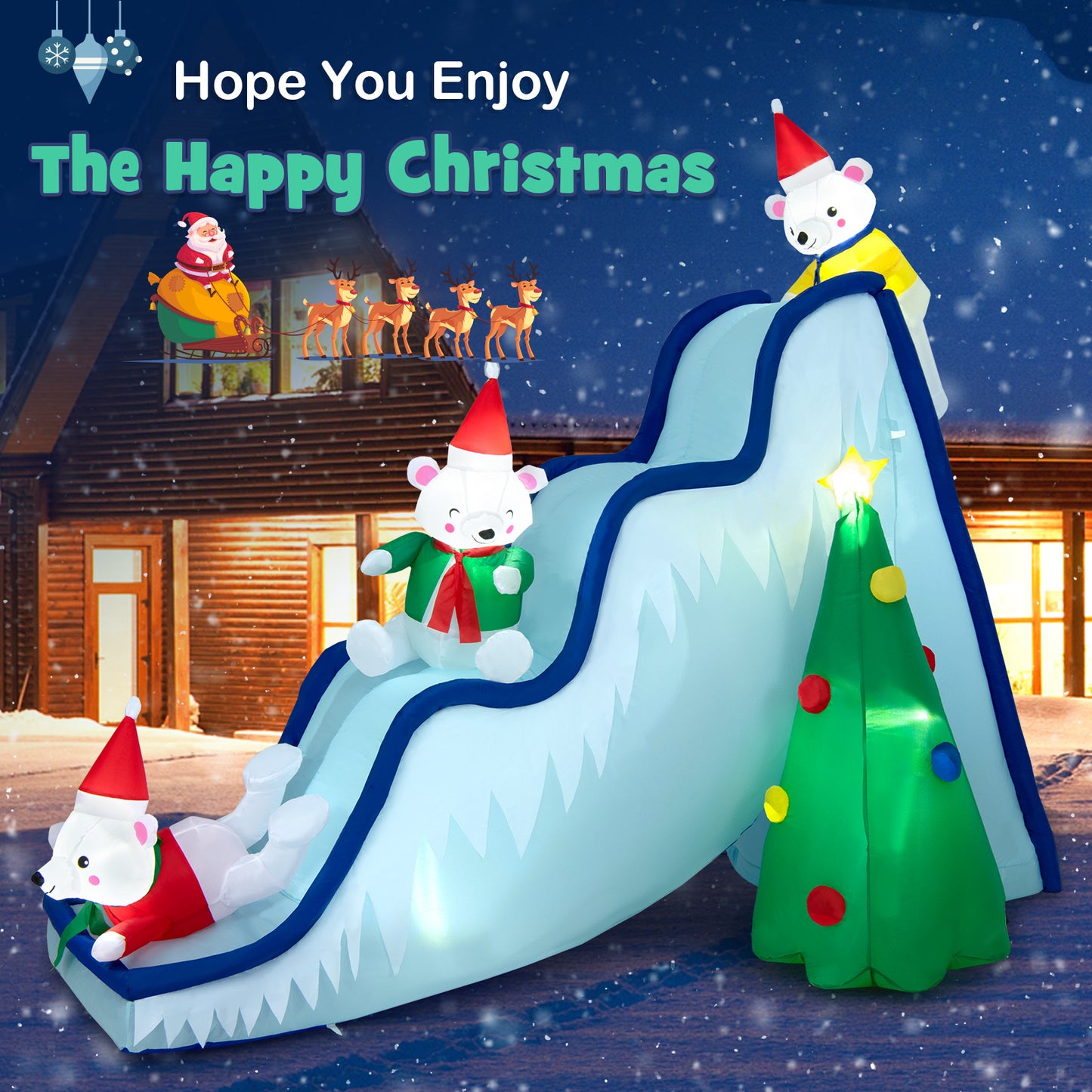 Lifezeal 6.6FT Inflatable Polar Bear Slide Scene Decoration, Blowup Christmas Decoration with LED Lights & Ground Stakes, Portable Festival Holiday Inflatables for Indoor Outdoor Use, Easy Setup