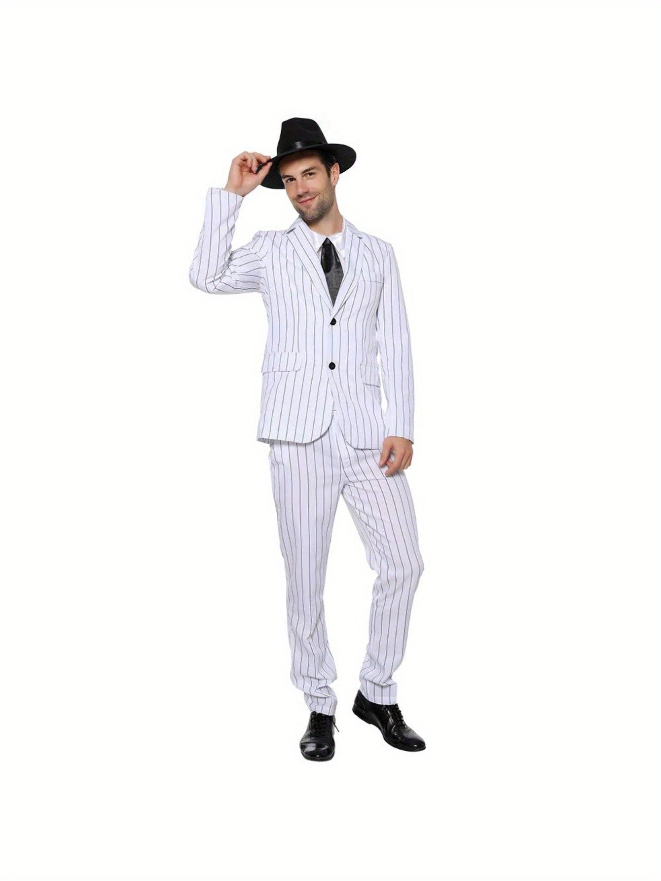 Adult Men's 1920s Gangster Costume Stripe Suit with Necktie