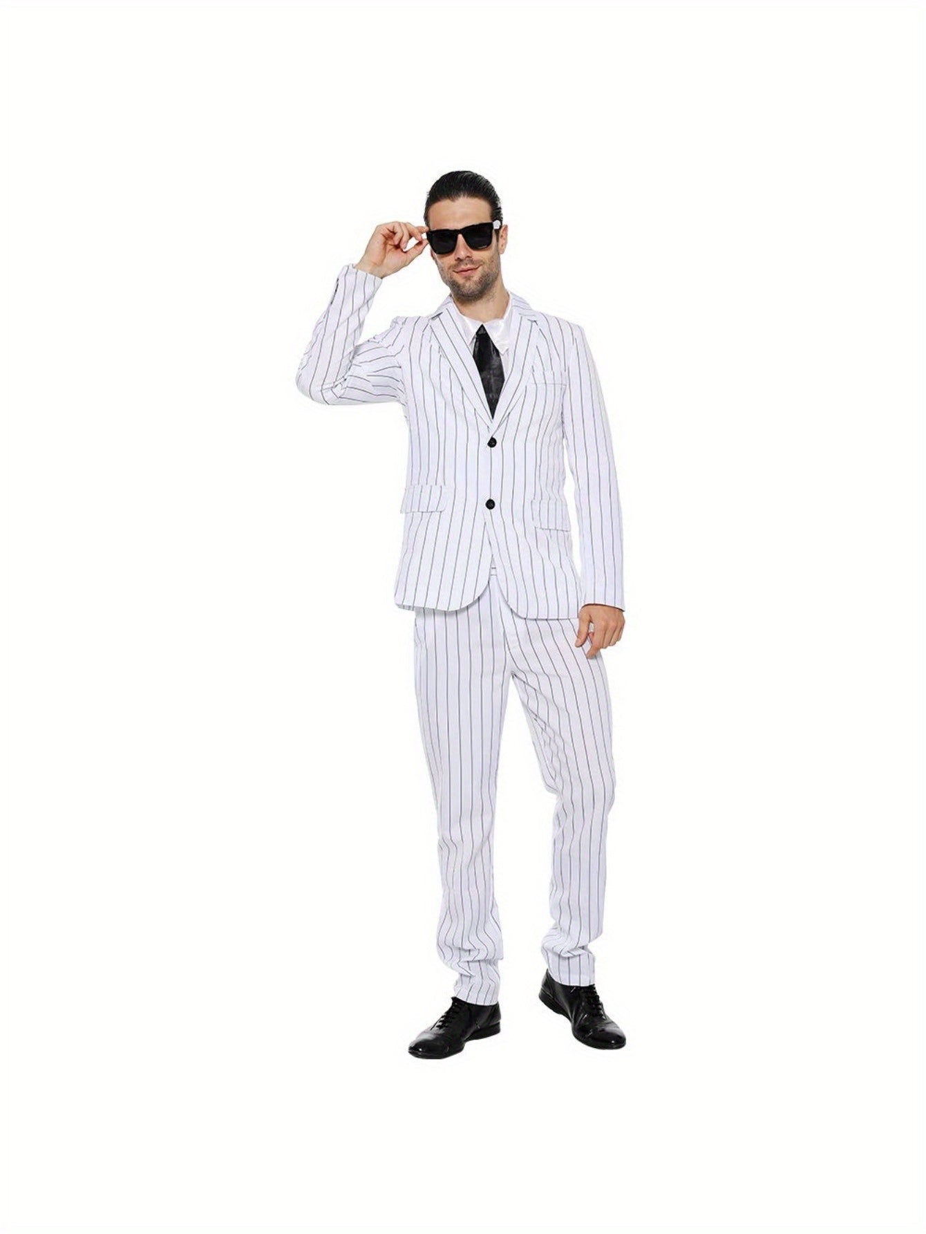 Adult Men's 1920s Gangster Costume Stripe Suit with Necktie