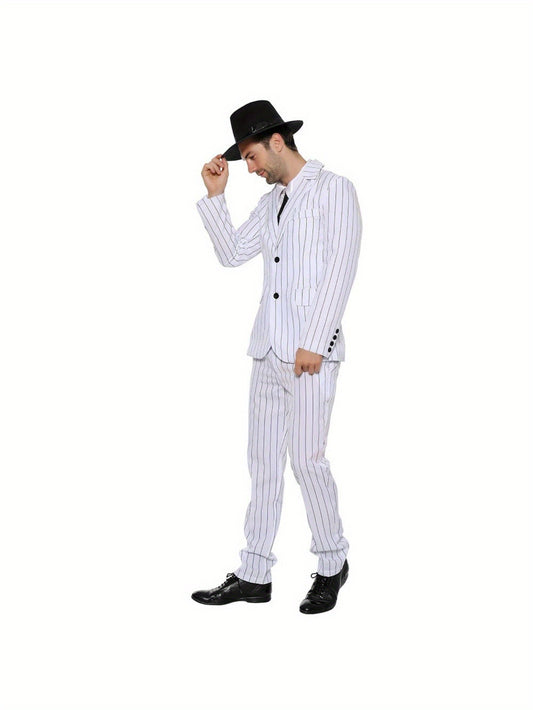 Adult Men's 1920s Gangster Costume Stripe Suit with Necktie