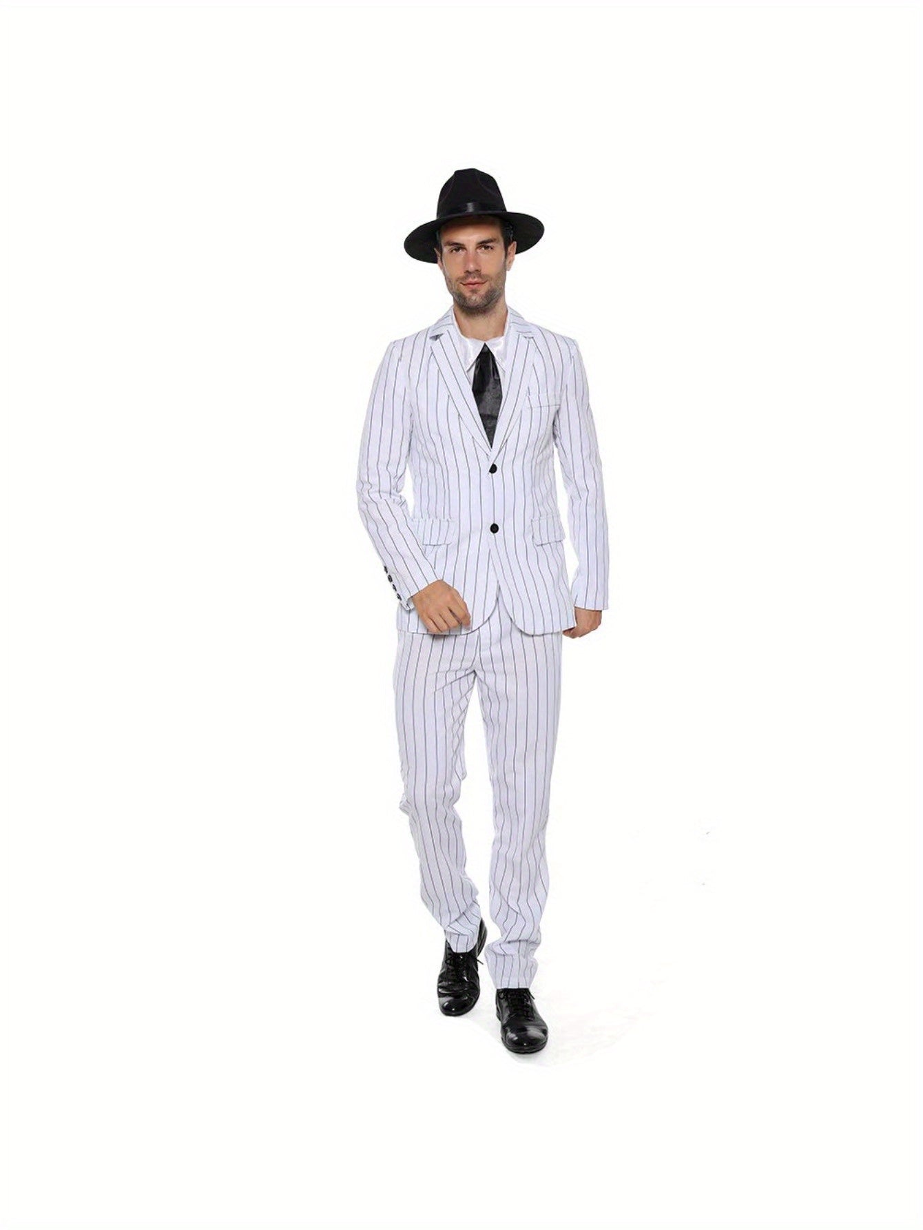 Adult Men's 1920s Gangster Costume Stripe Suit with Necktie