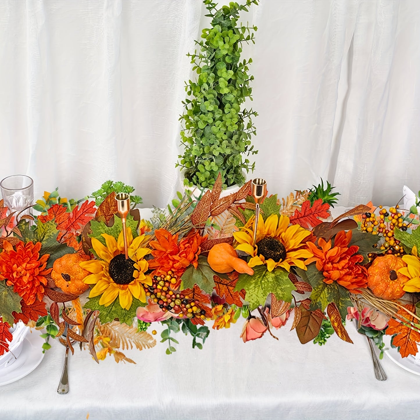 Festive 150cm/59.05inch Autumn Door Hanging: Thanksgiving Pumpkin & Sunflower Garland - No Feathers, Plastic Material, Suitable for Door Installation, Floral Theme, No Electricity Required