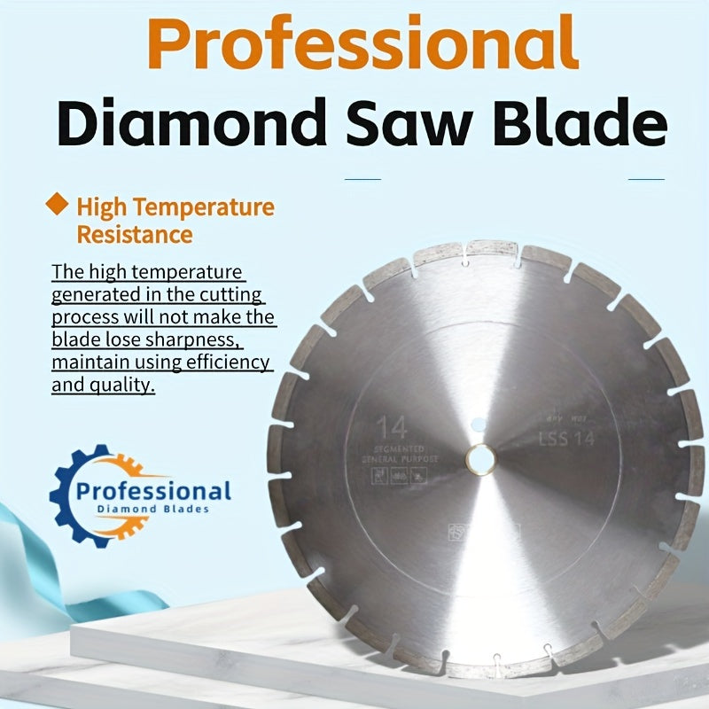 14 Inch Diamond Blade, 24 Tooth Segmented Saw Blade With 7/8 Inch -1 Inch Arbor, Dry/Wet General Purpose Blade For Concrete, Masonry, Brick, Block, Stone, Marble.